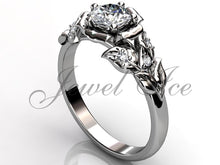 Load image into Gallery viewer, Leaves &amp; Flower Engagement Ring - 14k White Gold Diamond Unique Leaf and Vine Engagement Ring, Leaf and Flower Wedding Ring