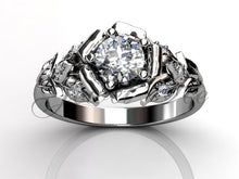 Load image into Gallery viewer, Leaves &amp; Flower Engagement Ring - Platinum Diamond Unusual Unique Leaf and Vine Engagement Ring, Leaf and Flower Wedding Ring