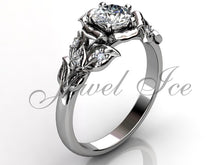 Load image into Gallery viewer, Leaves &amp; Flower Engagement Ring - Platinum Diamond Unusual Unique Leaf and Vine Engagement Ring, Leaf and Flower Wedding Ring