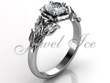 Load image into Gallery viewer, Leaves &amp; Flower Engagement Ring - 14k White Gold Diamond Unique Leaf and Vine Engagement Ring, Leaf and Flower Wedding Ring