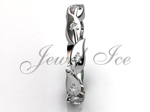 Floral Wedding Band - Platinum Diamond Unusual Unique Leaf and Vine Floral Wedding Band