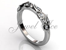 Load image into Gallery viewer, Floral Wedding Band - 14k White Gold Diamond Unusual Unique Leaf and Vine Floral Wedding Band