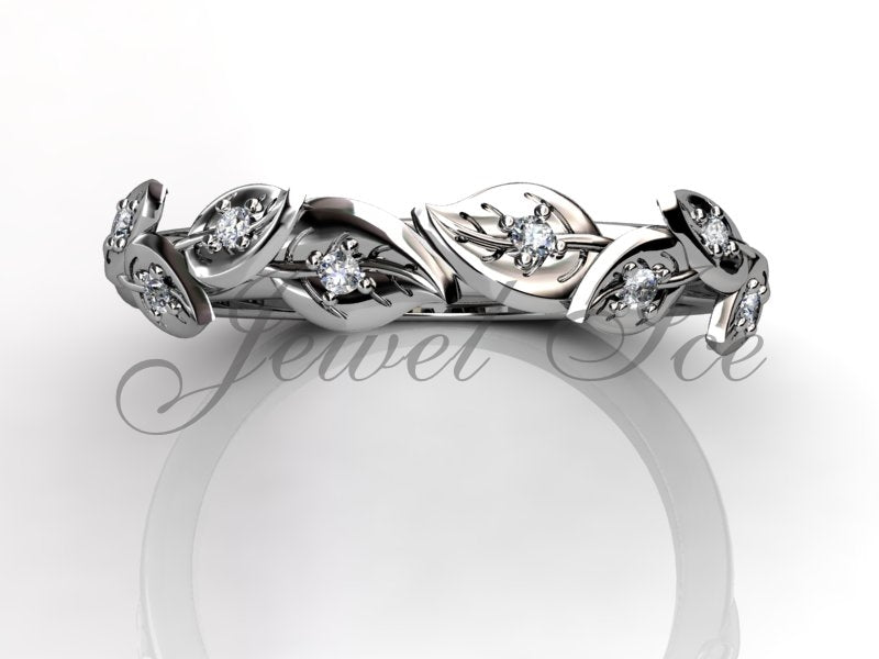 Floral Wedding Band - Platinum Diamond Unusual Unique Leaf and Vine Floral Wedding Band