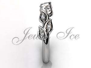 Floral Wedding Band - Platinum Diamond Unusual Unique Leaf and Vine Floral Wedding Band