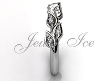 Load image into Gallery viewer, Floral Wedding Band - 14k White Gold Diamond Unusual Unique Leaf and Vine Floral Wedding Band