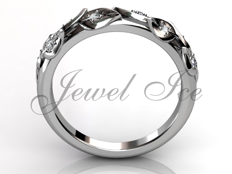 Floral Wedding Band - Platinum Diamond Unusual Unique Leaf and Vine Floral Wedding Band