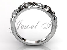 Load image into Gallery viewer, Floral Wedding Band - 14k White Gold Diamond Unusual Unique Leaf and Vine Floral Wedding Band