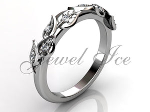 Floral Wedding Band - Platinum Diamond Unusual Unique Leaf and Vine Floral Wedding Band