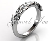 Load image into Gallery viewer, Floral Wedding Band - 14k White Gold Diamond Unusual Unique Leaf and Vine Floral Wedding Band