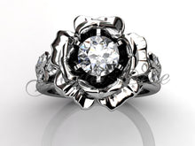 Load image into Gallery viewer, Platinum diamond unusual unique flower engagement ring, bridal ring, wedding ring, flower engagement set ER-1055