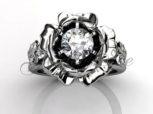 Platinum diamond unusual unique flower engagement ring, bridal ring, wedding ring, flower engagement set ER-1055