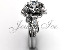 Load image into Gallery viewer, Platinum diamond unusual unique flower engagement ring, bridal ring, wedding ring, flower engagement set ER-1055