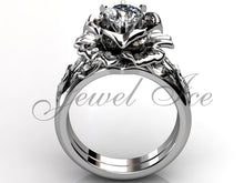 Load image into Gallery viewer, Platinum diamond unusual unique flower engagement ring, bridal ring, wedding ring, flower engagement set ER-1055