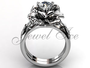 Platinum diamond unusual unique flower engagement ring, bridal ring, wedding ring, flower engagement set ER-1055