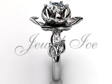 Load image into Gallery viewer, Lotus Flower Engagement Ring - Platinum Diamond Unique Lotus Flower Engagement Ring - Lotus Flower Wedding Ring
