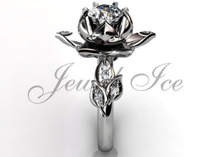 Lotus Flower Engagement Ring - Platinum Diamond Unique Lotus Flower Engagement Ring - Lotus Flower Wedding Ring