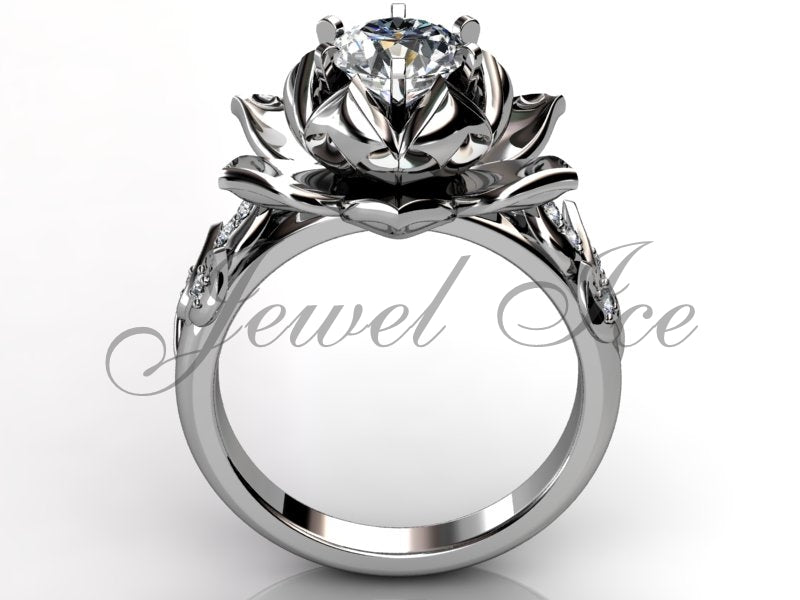 Lotus Flower Engagement Ring - Platinum Diamond Unique Lotus Flower Engagement Ring - Lotus Flower Wedding Ring