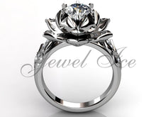 Load image into Gallery viewer, Lotus Flower Engagement Ring - Platinum Diamond Unique Lotus Flower Engagement Ring - Lotus Flower Wedding Ring