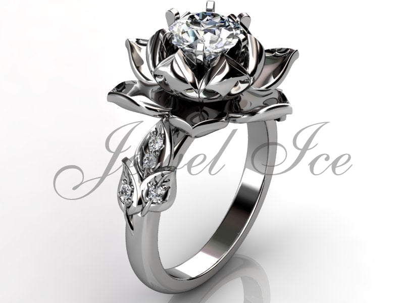 Lotus Flower Engagement Ring - Platinum Diamond Unique Lotus Flower Engagement Ring - Lotus Flower Wedding Ring