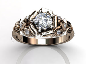 Leaves & Flower Engagement Ring - Rose Gold Diamond Unusual Unique Leaf and Flower Engagement Ring, Leaf and Flower Wedding Ring