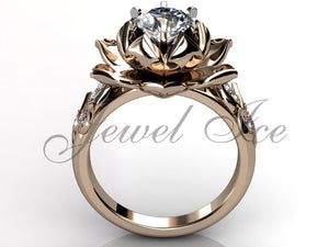 Lotus Flower Engagement Ring - 14k Rose Gold Diamond Unique Lotus Flower Engagement Ring, Lotus Flower Ring, Lotus Ring