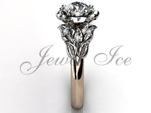 Load image into Gallery viewer, Leaves &amp; Flower Engagement Ring - Rose and White Gold Diamond Unique Leaf and Vine Engagement Ring, Leaf and Flower Wedding Ring