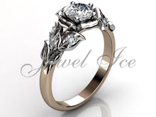 Load image into Gallery viewer, Leaves &amp; Flower Engagement Ring - Rose and White Gold Diamond Unique Leaf and Vine Engagement Ring, Leaf and Flower Wedding Ring