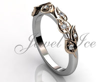 Load image into Gallery viewer, Floral Wedding Band - 14k White and Rose Gold Diamond Unusual Unique Leaf and Vine Floral Wedding Band