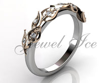 Load image into Gallery viewer, Floral Wedding Band - 14k White and Rose Gold Diamond Unusual Unique Leaf and Vine Floral Wedding Band