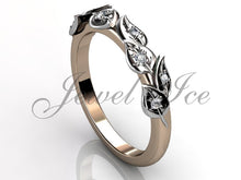 Load image into Gallery viewer, Floral Wedding Band - 14k Rose and White Gold Diamond Unusual Unique Leaf and Vine Floral Wedding Band