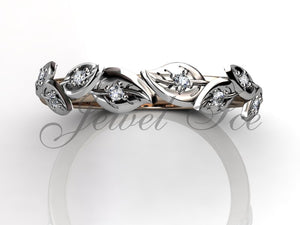 Floral Wedding Band - 14k Rose and White Gold Diamond Unusual Unique Leaf and Vine Floral Wedding Band