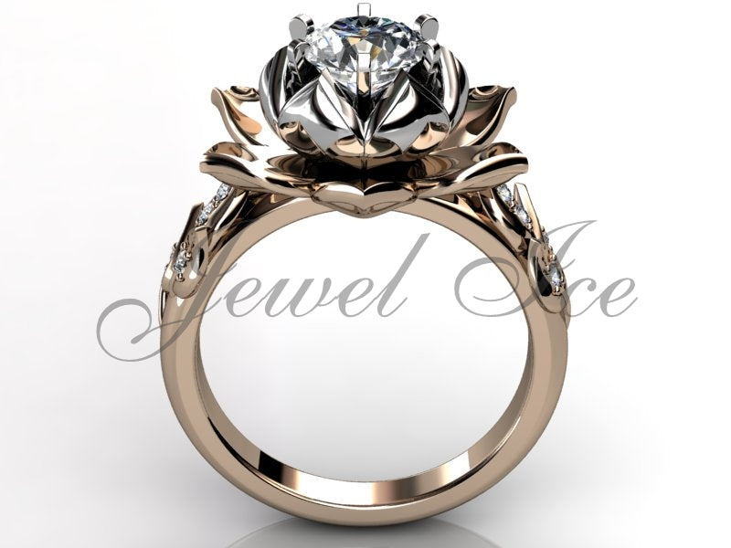 Lotus Flower Engagement Ring - 14k Rose and White Gold Diamond Lotus Flower Engagement Ring, Lotus Flower Ring, Lotus Ring