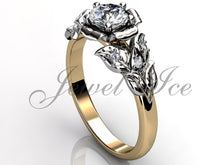 Load image into Gallery viewer, Leaves &amp; Flower Engagement Ring - 14k Yellow and White Gold Diamond Unique Leaf and Vine Engagement Ring, Leaf and Flower Wedding Ring