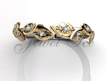Load image into Gallery viewer, Floral Wedding Band - 14k White and Yellow Gold Diamond Unusual Unique Leaf and Vine Floral Wedding Band