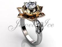 Load image into Gallery viewer, Lotus Flower Engagement Ring - 14k White, Rose &amp; Yellow Gold Diamond Unique Lotus Flower Engagement Ring, Lotus Flower Ring