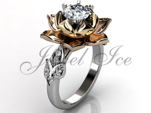 Lotus Flower Engagement Ring - 14k White, Rose & Yellow Gold Diamond Unique Lotus Flower Engagement Ring, Lotus Flower Ring