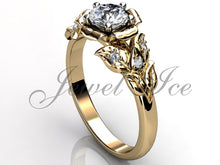 Load image into Gallery viewer, Leaves &amp; Flower Engagement Ring - 14k Yellow Gold Diamond Unique Leaf and Flower Engagement Ring, Leaf and Flower Wedding Ring