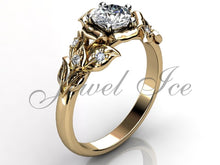 Load image into Gallery viewer, Leaves &amp; Flower Engagement Ring - 14k Yellow Gold Diamond Unique Leaf and Flower Engagement Ring, Leaf and Flower Wedding Ring