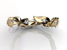 Load image into Gallery viewer, Floral Wedding Band - 14k Yellow Gold Diamond Unusual Unique Leaf and Vine Floral Wedding Band