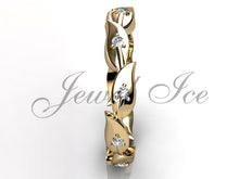 Load image into Gallery viewer, Floral Wedding Band - 14k Yellow Gold Diamond Unusual Unique Leaf and Vine Floral Wedding Band