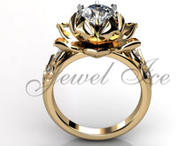 Load image into Gallery viewer, Lotus Flower Engagement Ring - 14k Yellow Gold Diamond Unusual Unique Lotus Flower Engagement Ring, Lotus Flower Wedding Ring