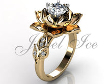 Load image into Gallery viewer, Lotus Flower Engagement Ring - 14k Yellow Gold Diamond Unusual Unique Lotus Flower Engagement Ring, Lotus Flower Wedding Ring